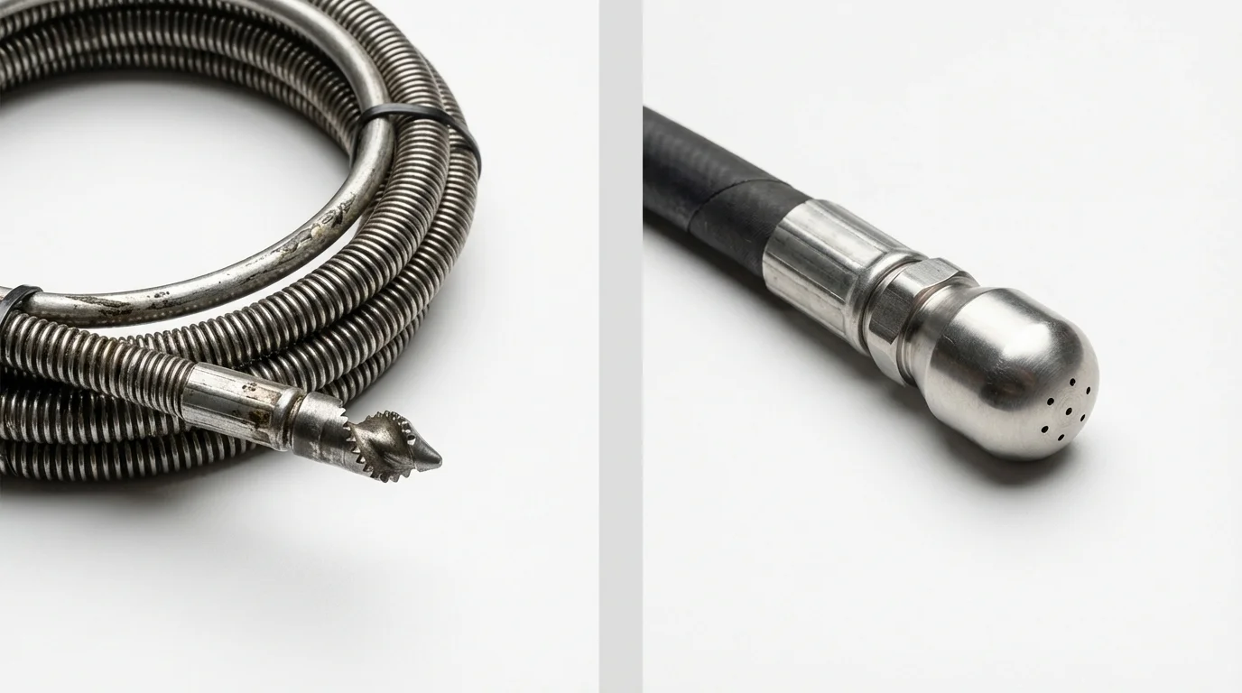 Drain snake cable and hydro jetting nozzle used for drain cleaning in Washington, CT