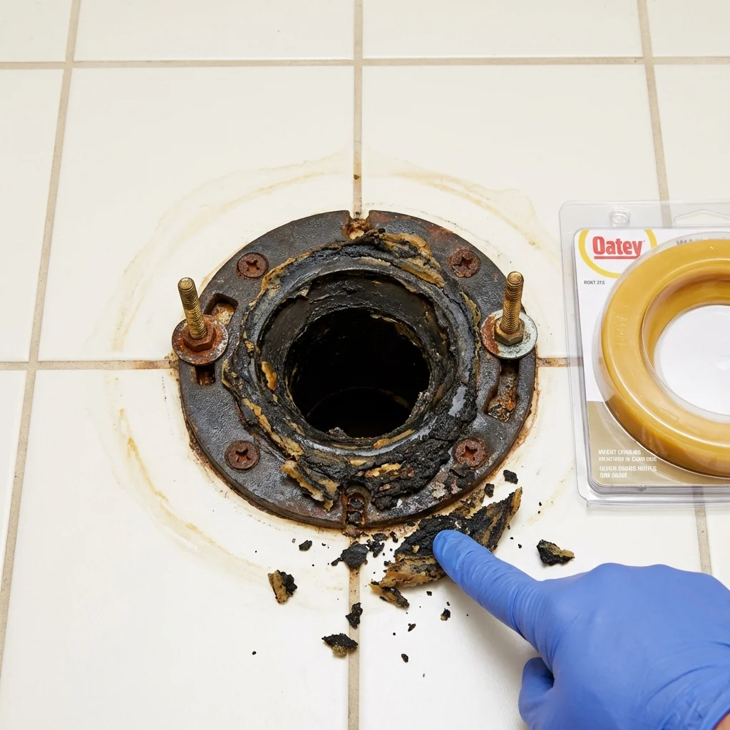 Failed wax ring showing water seepage at the base of a toilet in a Washington, CT home