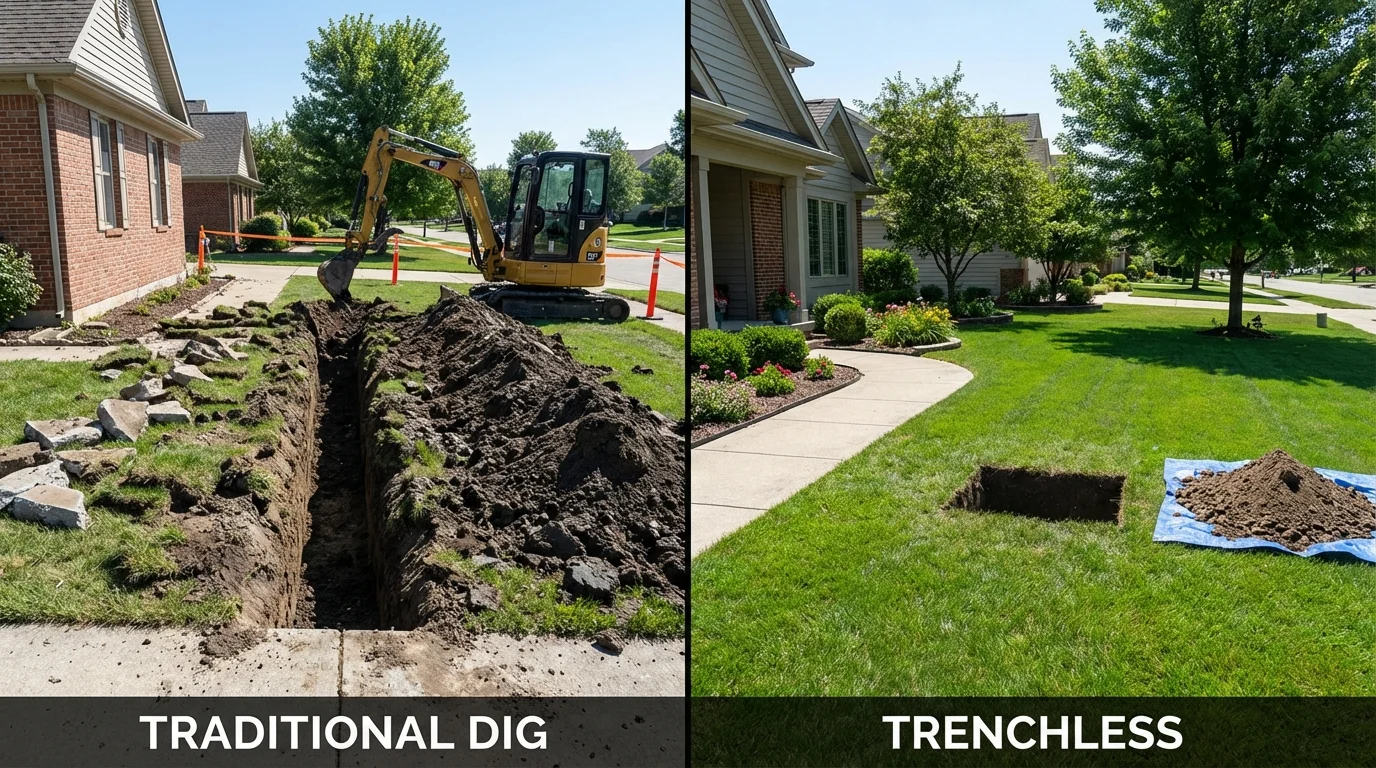 Trenchless sewer repair with minimal yard damage versus traditional excavation in Washington, CT